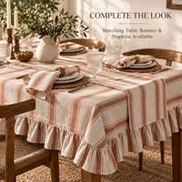 Nappe en coton et lin rayée à volants, style ferme, sur mesure pour table à manger, décoration maison et cuisine, vente en gros