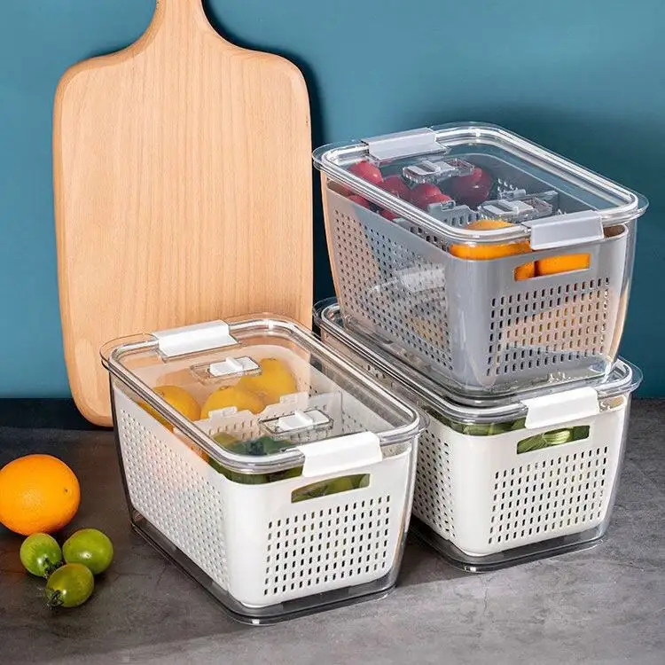 מכירה לוהטת ידידותית לסביבה פלסטיק ניקוז סל מזון ירקות אחסון קופסות פלסטיק פירות מייבש אחסון עם מכסה