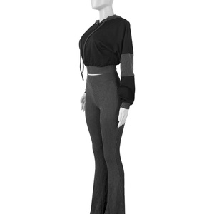 Viviblook Z311ST03 mujer chándal sudadera Patchwork con capucha pantalones acampanados conjunto de dos piezas ropa deportiva gimnasio ropa trajes - Product Image 4