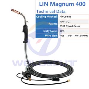 หัวเชื่อมมิกแบบโค้ง Lincon Magnum <span class=keywords><strong>Pro</strong></span> Curve 400 พร้อมหัว<span class=keywords><strong>ต่อ</strong></span> Lin  แบบระบายความร้อนด้วยอากาศและแก๊ส  ความยาวสาย 10 ฟุต 15 ฟุต - Product Image 2