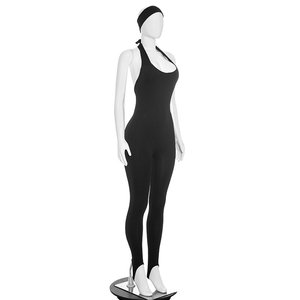 Viviblook D26JP270 Mono de yoga para mujer, sin mangas, con tirantes halter, con cordones en la espalda, mono informal de una pieza con diadema - Product Image 3