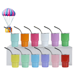 Mini-gobelet en acier inoxydable thermolaqué de 3 oz avec couvercle et paille, 48 pièces/boîte, couleurs assorties, gravure laser, sans BPA, écologique, idéal comme cadeau - Product Image 2
