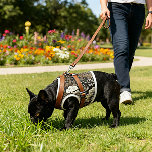 רתמות עור פרימיום לחיות מחמד עם לוגו בהתאמה אישית, רתמת כלבים טקטית מתכווננת עם עבודת רקמה - Product Image 5