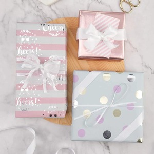 Custom <b>Pink</b> Metallized Gift <b>Wrap</b> Paper Roll 76cm Single Side Coated Eco-Friendly Digital Printing Compatible Packaging - Product Image 4