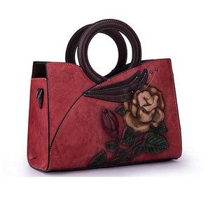 Sac fourre-tout en cuir de vache véritable avec motif rose embossé pour la mode printemps 2026, sac à bandoulière 100 % cuir de vache véritable - Product Image 2