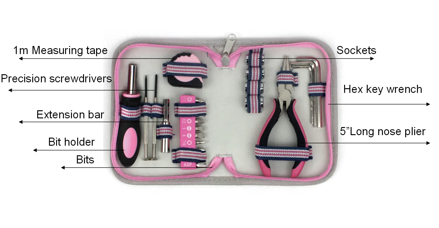 Sales Tool Set 24pcs Hot Sale Women Lady Pink Tool Set With Canvas Bag Promotion Tool Set