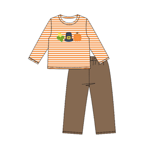 BLP1442 ชุดเสื้อผ้าเด็กผู้ชายลายทางสีส้มพิมพ์ลายฟักทอง ชุดเด็กขายส่ง ชุดแขนยาว - Product Image 1