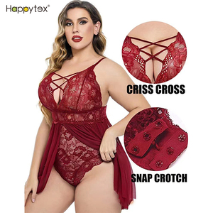Lingerie sexy douce et lisse de haute qualité, babydoll en dentelle rouge, vêtements de nuit pour femmes, vêtements de nuit sexy, taille plus, élastique, taille haute - Product Image 2