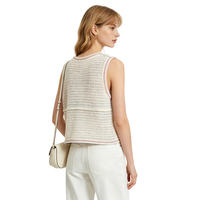 Gilet en tricot floral tendance avec mini-perles décoratives, vêtement d'extérieur sans manches à la mode