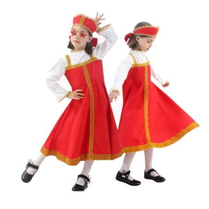 กระโปรงเด็กแบบใหม่ BX ชุดประจำชาติรัสเซียสำหรับเด็กผู้หญิง ชุดแสดงบนเวทีสีแดง - Product Image 1