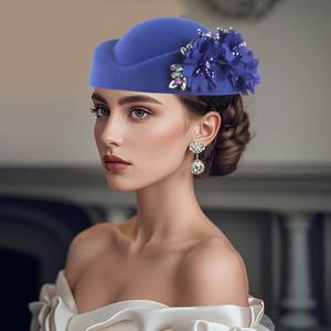 Chapeau Foulard en Feutre PU Style Vintage Européen et Américain pour <span class=keywords><strong>Femme</strong></span>, Coiffe de Cérémonie ou Derby, Béret Souple à Fleurs pour Dames, Quatre Saisons - Product Image 2