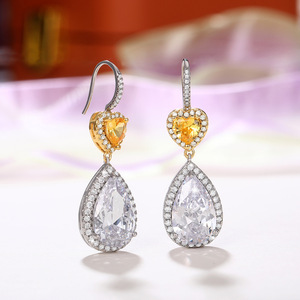 Eleganti Orecchini Pendenti a Goccia a Forma di Cuore per Donne, Bicolore Scintillante, Gioielli alla Moda per Uso Quotidiano e Feste - Product Image 3