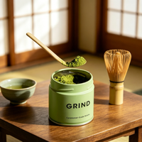 Boîtes en fer blanc personnalisées de qualité alimentaire pour thé matcha, hermétiques, finition mate, pour le stockage de matcha et de poudre de cacao, avec couvercle à vis.