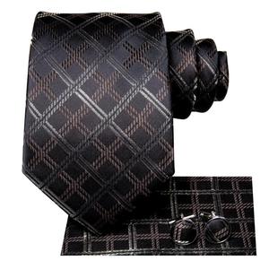 Corbata de Seda Jacquard Casual para Hombre, Diseño de Rayas Negras y Marrones, con Pañuelo y Gemelos, para Bodas, Negocios y Fiestas - Product Image 3