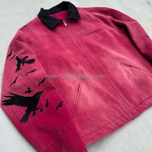 Custom Embroidery <b>Work</b> Coat High Quality Vintage Distressed Zipper <b>Canvas</b> <b>Work</b> <b>Jackets</b> for Men Fashion Acid Wash <b>Canvas</b> <b>Jacket</b> - Product Image 3