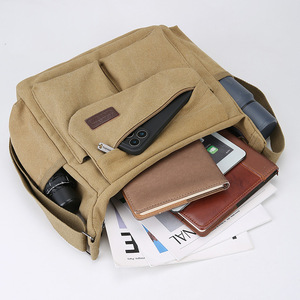 Customized Multi Pocket Travel Tote <b>Large</b> Capacity Washed Cotton <b>Canvas</b> Utility Vintage Messenger <b>Bag</b> for Commute Outdoor Travel - Product Image 3