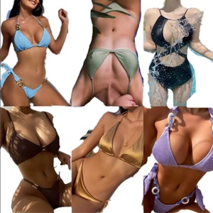 Conjunto de Bikini Micro Clásico de Color Sólido con Top Halter Sexy con Cordones para Mujer, Traje de Baño de Talla Grande, Moda de Verano - Product Image 1