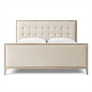Cadre de lit en bois massif, MOQ faible, personnalisable, lit de luxe en tissu capitonné avec panneau en bois et pied de lit pour propriétaires - Product Image 6