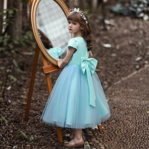 Girls' Mid Length Tulle Princess Dress O Neck A Line Green Wine Red Rose Color For Flower Girls - Product Image 3
