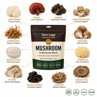 Poudre d'extrait de champignons 12-en-1, riche en bêta-glucanes, personnalisable OEM, Crinière de lion, Reishi, Cordyceps, Chaga, soluble dans l'eau