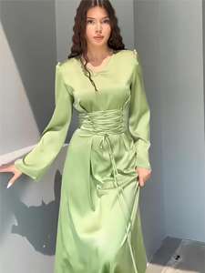 Vestidos de Noche Elegantes con Cuello en V al por Mayor, Vestido de Fiesta Formal de Satén con Mangas Largas para Mujer - Product Image 4