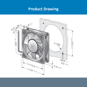 Ventilador Axial de Refrigeración con Rodamiento de Bolas DV5218N de 127x127x38mm, Eléctrico, 48VDC, 0.40A, 19W, 5000 RPM, 270m3/h, OEM/ODM - Product Image 4