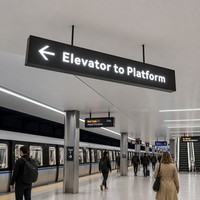 Panneau directionnel rétroéclairé par LED avec flèche à texte blanc, signalétique suspendue au plafond pour gare, aéroport, centre commercial, bureau, orientation des visiteurs