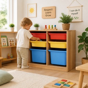 ตู้เก็บของเล่นไม้ 6 ช่อง Chuangjin ขนาด 105 ซม. ชั้นวางของแบบ Montessori สำหรับห้องเรียนอนุบาล โรงเรียน และผู้จัดจำหน่าย - Product Image 3