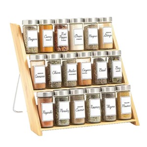 Wooden <b>Spice</b> <b>Rack</b> 3 Tier 14.5in Height Airtight <b>Jars</b> Kitchen Countertop Organizer - Product Image 2