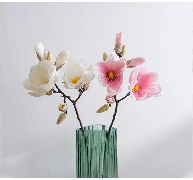 Wholesale Artificial Flower Single Flocking Magnolia Wedding Home Decoration Flower Wall Backdrop