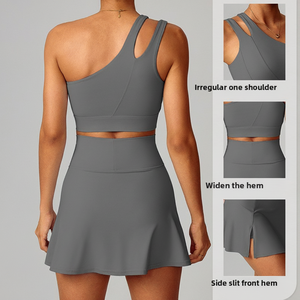 Ensemble de yoga 2 pièces transfrontalier Europe/Amérique, soutien-gorge asymétrique à une épaule, séchage rapide, dos élégant, pour <span class=keywords><strong>fitness</strong></span> et course en extérieur - Product Image 4