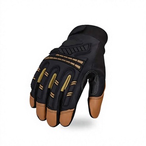 Full Finger <b>Black</b> and Brown Leather Gloves Unisex Breathable Adjustable Wrist Strap Outdoor Use <b>All</b> Seasons - Product Image 2
