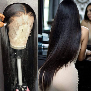 Perruque Lace Front en Cheveux Humains Brésiliens 13x4, Dentelle Transparente, Longue et Lisse, Noir Naturel, Densité 180%, Perruques Faite à la Main pour Femmes - Product Image 4