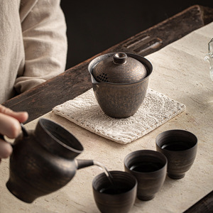 Handmade Rust Glazed Gaiwan With Lid Pottery Kung Fu <b>Tea</b> <b>Set</b> Travel Style - Product Image 4
