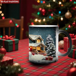 Tasse magique 11oz en céramique sensible à la chaleur, motif de Noël noir givré, peinture plate 2D - Product Image 2