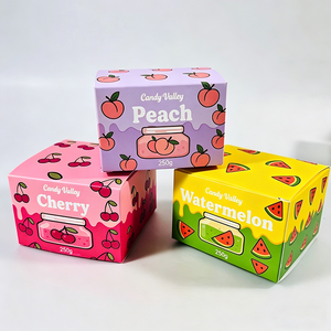 Cajas de Embalaje para Dulces con Diseños de Frutas Coloridas, 3 Estilos con Estampados de Durazno, Cereza y Sandía, Perfectas para Confitería y Mermeladas - Product Image 1