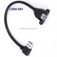 Adaptador de ángulo recto de extensión USB 3,0 Montaje en panel blindado trenzado con orificio para tornillo Tipo a macho a hembra Cable externo para computadora