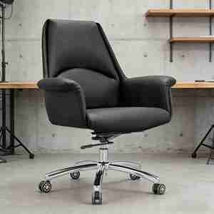 Silla de Oficina Moderna con Elevación, Cómoda, Ergonómica, de Cuero, Giratoria, Extensible, con Base de Acero - Product Image 6