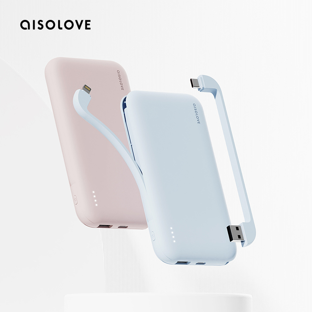W7 Upgrade Mini Portable Charger 10000mah Build in Cable Type-c Powerbank  Charging Power Bank
