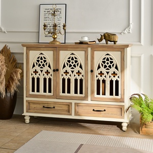 Mueble de Salón Rústico Ecológico Estilo Granja, Gabinete de Almacenamiento Retro Tallado en Madera con 2 Cajones para Uso en Hoteles y Apartamentos - Product Image 3