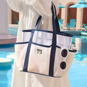 Sac de plage et de bain de grande capacité en maille, idéal pour les croisières, les balsades en <span class=keywords><strong>bateau</strong></span> et la gym, avec bandoulière réglable et poignée de transport portable - Product Image 3
