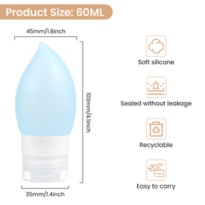 Water-drop Shape Leak Proof Silicone Squeeze Bottle 60ml Toiletry Travel Shampoo Container Cosmetic Packaging Refillable Bottles - Product Image 2