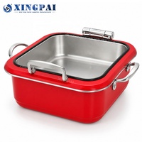 XINGPAI Autres fournitures hôtelières et de restauration, plat de service commercial en acier inoxydable, réchauds carrés rouges pour la restauration