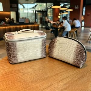 Gradient Crocodile Print Makeup <b>Bag</b> Set 2 Pcs Luxury PU Leather Cosmetic Organizer Travel Wash <b>Bag</b> Handheld Beauty Storage <b>Bag</b> - Product Image 4