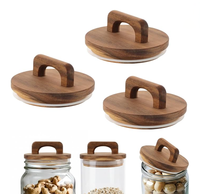 Couvre-récipient anti-poussière, artisanal, écologique et durable avec poignée en bois d'acacia pour couvercle hermétique de bocaux