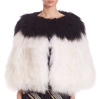 YR195 Accepter Custom Make Women O-Neck Fashion Real Mongolian Lamb Fur Jacket Contract Color Shearling Coat for Party