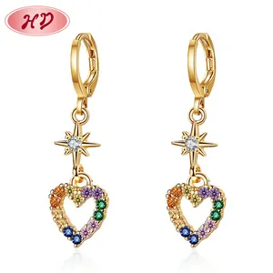 Boucles d'oreilles piercing pour femme, bijoux direct d'usine, en laiton, joli cœur, longue goutte, hypoallergénique pour fille, vente en gros