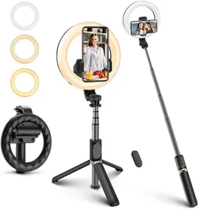 Toptan 56 led video ışığı-CYKE sıcak satış Q07 6 inç Selfie halka ışık s Tripod standı Video özçekim sopa Led halka lamba pili işletilen Luz halka ışık