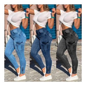 Vaqueros de moda rasgados con impresión de posicionamiento digital para mujer al por mayor KV1689 - Product Image 1