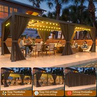 10' X 20' Lamellen-Pergola mit Verstellbarem Dach, Outdoor-Aluminium-Terrassenpavillon, Wasserdichte Vorhänge und Netzabdeckung - Luxuriöses Modernes Design